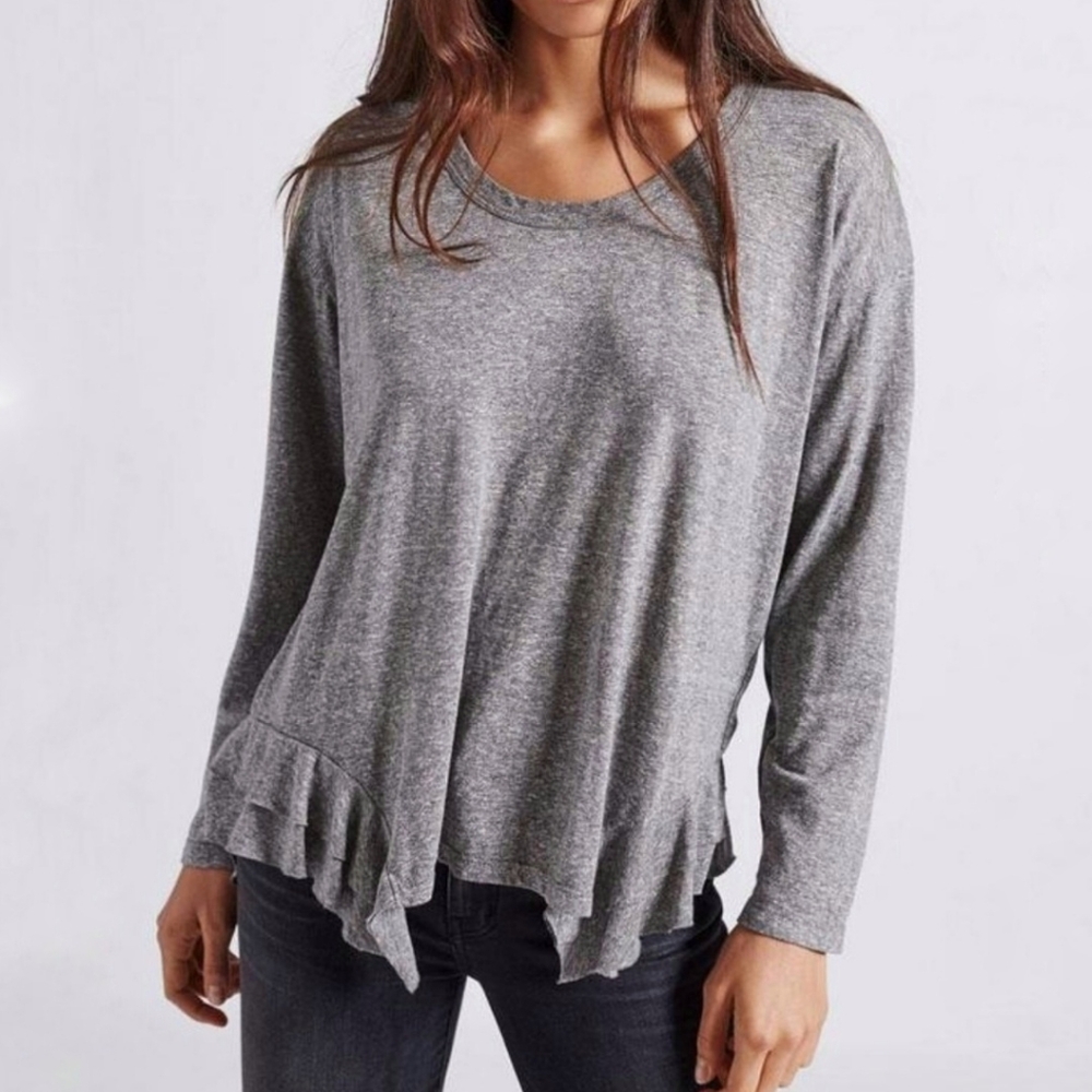Current Elliott Tier Long Sleeve Top in Heather Grey Jersey - SMALL